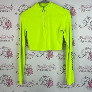 Sommer ray cropped half zip sweater Neon Green Long Sleeve Crop Top